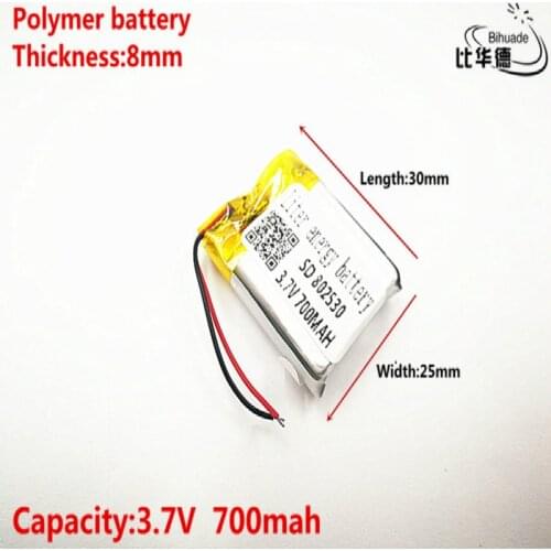 Good Qulity 3.7V,700mAH,802530 Polymer lithium ion / Li-ion battery for TOY,POWER BANK,GPS,mp3,mp4