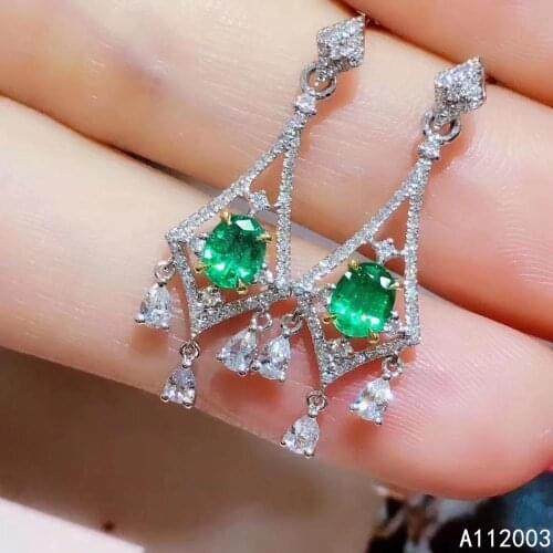 KJJEAXCMY Fine Jewelry 925 sterling silver inlaid natural gemstone Emerald female earrings Ear studs elegant support detection