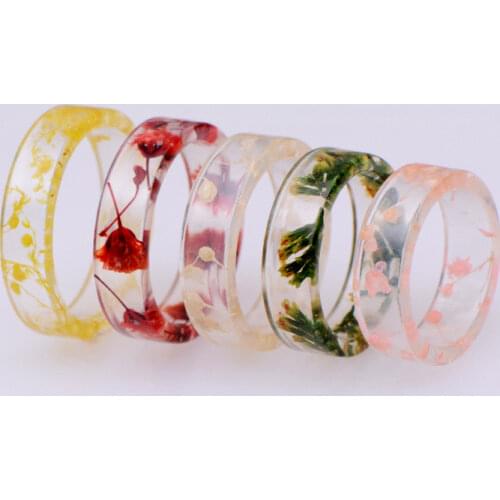 1 PC Korea Colorful Dried Flower Rings Resin Transparent Finger Ring Vintage Jewelry Party Gift 19.8mm-16.5mm(US Size 10 - 6)