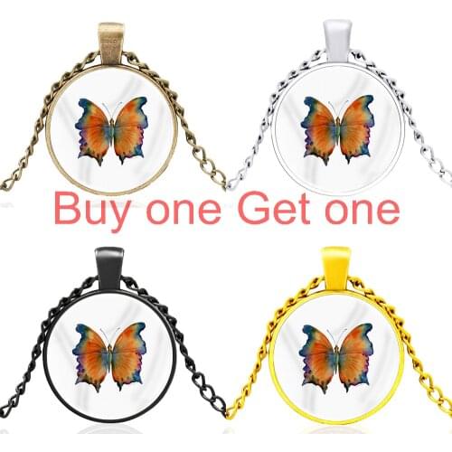 Beautiful Butterfly Design Black Glass Dome Fashion Men Women Charm Jewelry Pendant Necklace Gifts
