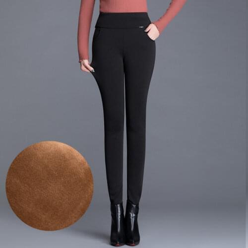 2020 Autumn Winter Thick Leggings Fashion Solid Slim Pants Lady fleece Warm Pencil Pants Casual Black High Waist Leggings