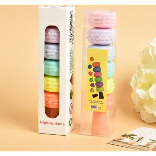 Cute Food Shaped Highlighter Pen 6 PCS Lightcolor Quick Dry Pen with Cute Macaron Design Wearable Fine Pen