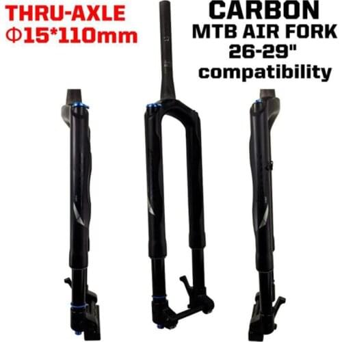 MTB Carbon Bicycle fork Mountain Bike Air Suspension forks 26"-29"Common-use sizes thru-axle15MM*110mm Oil Lock Straight 1-1/2"