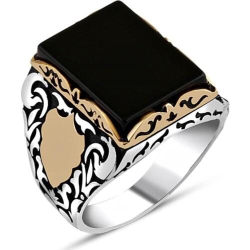Square Black Onyx Is 925 Silver Men 'S Ring