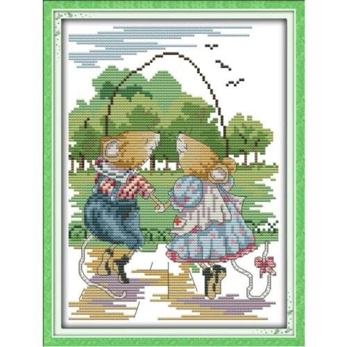 The rope skipping mice cross stitch kit cartoon 11ct count print canvas stitches embroidery DIY handmade needlework plus