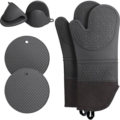 Oven Mitts and Pot Holders Set Hot Pads Potholders Heat Resistance Silicone Flexibility of Pure Cotton and Lining