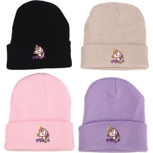 New Fashion Unicorn Hat Pink Unicorn Beanie Girls Women Winter Warm Hat Nice Soft Knitted Hats Winter Hat Beanie for Women Girls