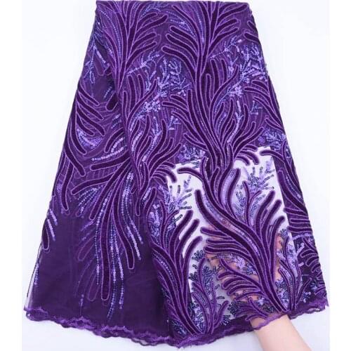 Latest Purple French Net Lace Fabric With Velvet Lace Fabric High Quality Tulle African Lace Fabric Nigerian Wedding Dress S1841