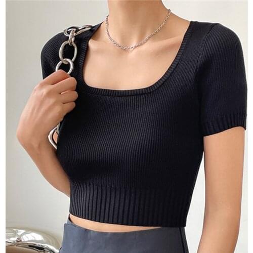 2021 New Summer Fashion Female T-shirt Solid Color High Quality Women Tee Cotton Slim Casual Elegant Ladies Tops T75