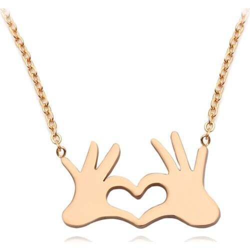 Heart Love Gesture Pendant Clavicle Necklace For Women Choker Stainless Gold Color Hand Necklace Temperament Jewelry Adjustable