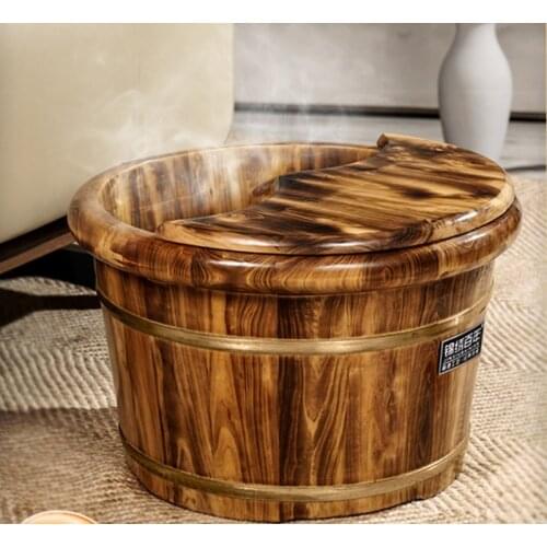 Natural carbonized foot care bucket household antiseptic wooden leg wash basin thermal insulation Eco-friendly health barrel