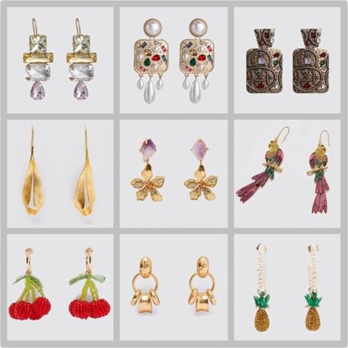 JURAN 2020 ZA Flower Pineapple Drop Earrings for Women Metal Crystal Shiny Shell Earrings Wedding Jewelry Party Gifts Wholesale