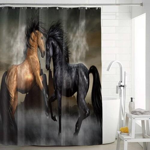 3D Digital Printing Horse Shower Curtain Fabric Animal Bathroom Shower Curtains Bathroom Curtain Hooks Waterproof Curtain