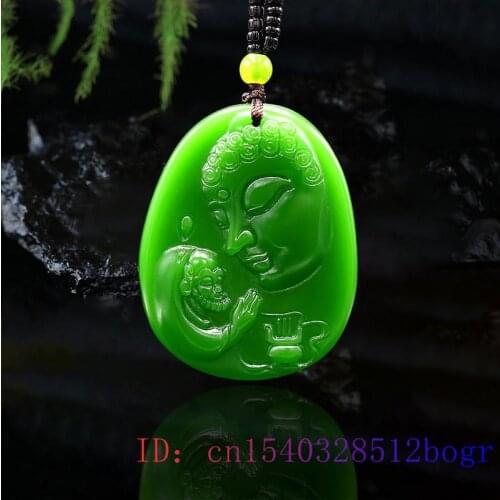 Green Jade Buddha Pendant Chinese Gemstone Women Natural Men Charm Gifts Amulet Jewelry Carved Fashion Jadeite Necklace