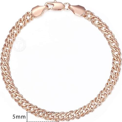 4/5mm Womens Bracelets Hammered Braided Weaving Bismark Curb Cuban Bracelets 585 Rose Gold Color Jewelry Gifts Link Chain LCB04