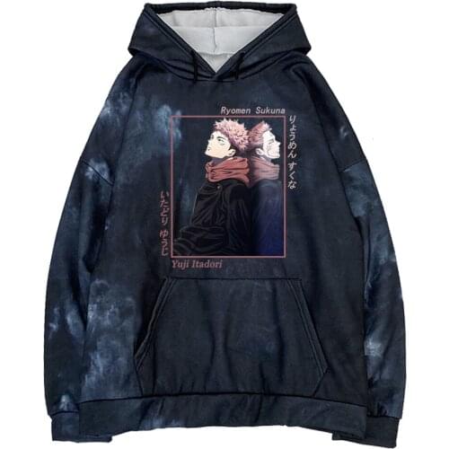 Women/Men Jujutsu Kaisen Funny Ryomen Sukuna Yuji Itadori Tie Dye Long Sleeve Hooded Sweatshirt Men Hoodies