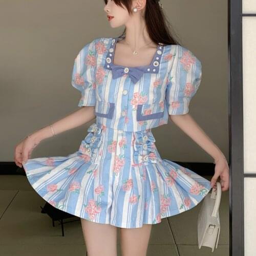 Korean Chic Bow Sweet 2 Piece Set Women Puff Sleeve Shirts Crop Top + Shorts Sets Fashion Streetwear Pant Suits Two Piece Sets