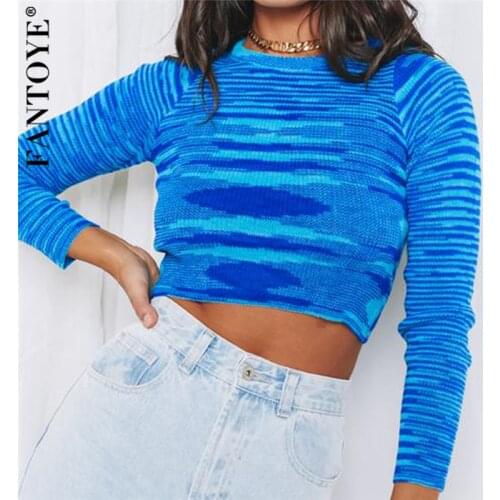 Fantoye Cotton O-neck Pullover Women Sweater Green Long Sleeve Fashion Short Sweater Ladies Autumn Skinny Casual Streetwear 2021