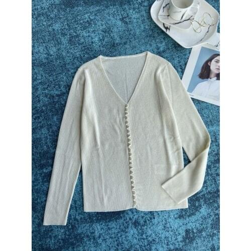 New ladies fashion 2021 long sleeve sexy casual solid color v-neck button-breasted sweater 1205