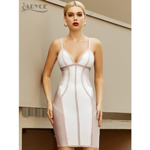 Adyce New Summer Spaghetti Strap Bandage Dress For Women 2021 Sexy V Neck Sleeveless Celebrity Club Evening Runway Party Dresses