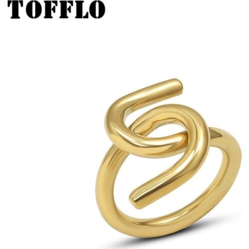 TOFFLO Stainless Steel Jewelry 18 K Golden Cross C-Ring Simple Shaped Hip Hop Female Ring BSA230
