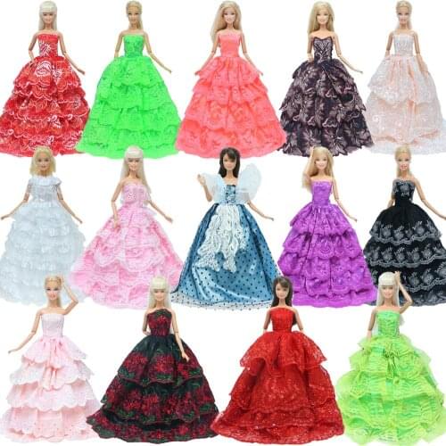 Random 1x Princess Dress Colorful Wedding Party Evening Ball Layer Skirt Elegant Gown Clothes for Barbie Doll Accessories Toys