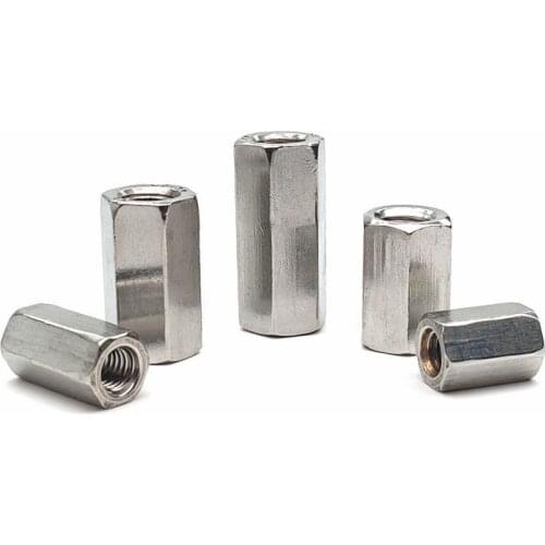 304 Stainless Steel Rod Coupling Hex Nut Hex Coupling Nuts Connection Threaded Bar Stud Long Nuts M5 M6 M8 M10 M12 M16 M20 M24