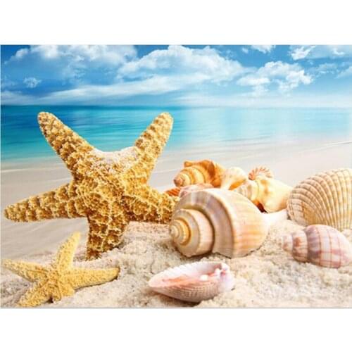 5D DIY Diamond Painting Cross Stitch sea Shell starfish landscape Home Decor Full Rhinestone Mosaic 5D Diamond Embroidery GH107