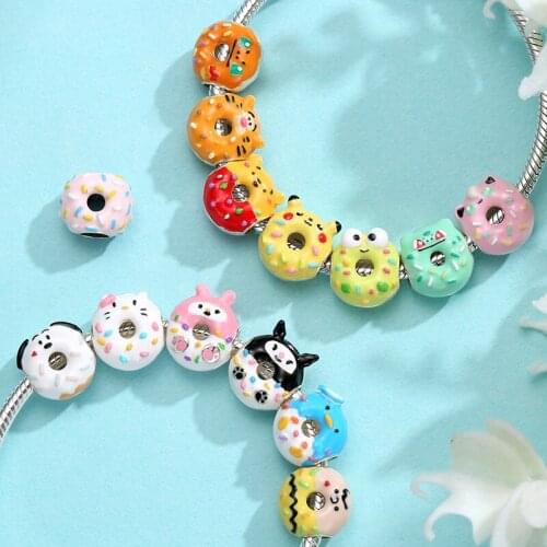 925 Sterling Silver Animal Donut Cartoon Cute Beads Jewelry Making Fits Charm Bracelet Diy Women Accessories 2021