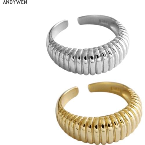 ANDYWEN 925 Sterling Silver Rock Punk Adjustable Large Thick Geometric Resizable Rings 2020 Fashion Party Fine Jewelry