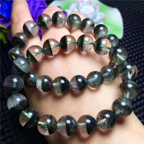 FREE Shipping Natural Green Rutilated Quartz Crystal Beads Wealthy Bracelet 11-12mm AAAA