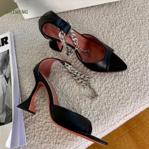 Women Sandals Fashion High Quality Wedding Shoes Women New Crystal Chain Luxury High Heels Pumps Woman Sandals 2021