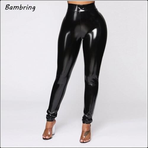 Latex Faux Pu Leather Pants Pencil Women Casual Seamless Leggings Lady Fashion Sexy High Waist Skinny Trousers Autumn New Custom