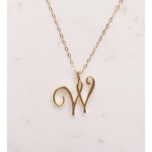 Cursive English letter W name Sign Monogram pendant chain necklace Initial alphabet friend family lucky gift necklace jewelry