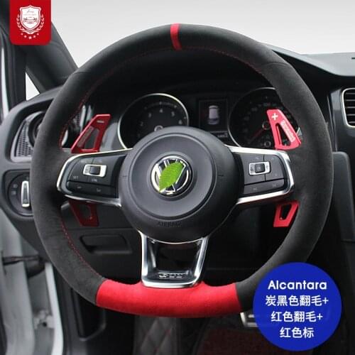 Real Alcantara steering wheel cover for VW Sciricco Sagitar Santana polo Golf R CC Tiguan suede Grip Cover car accessories