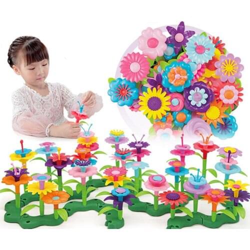 Kids DIY Art Craft Kits Flower Garden Building Toys Assembly Set Educational Toys Blocks Parent-Child Interaction