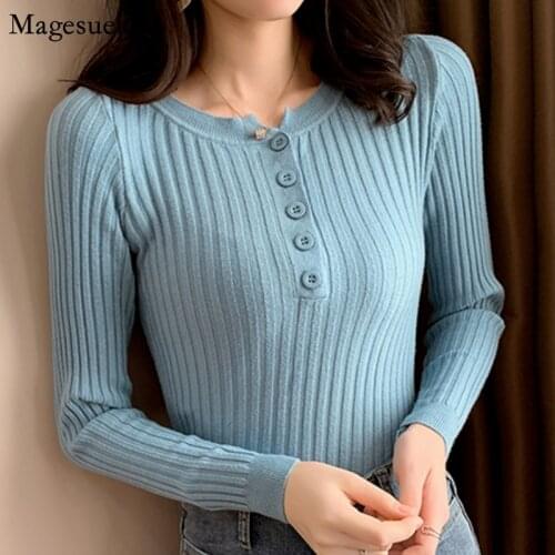 Long Sleeve Jumper Knitted Sweater 2021 New Autumn and Winter Slim Pullover Women Top Warm Solid Casual Sweaters for Women 16248