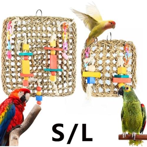 Parrot Toys Woven Seagrass Birds Foraging Wall Toy Climbing Chewing Hanging Mat Toy Parrots Chewing Training Tool
