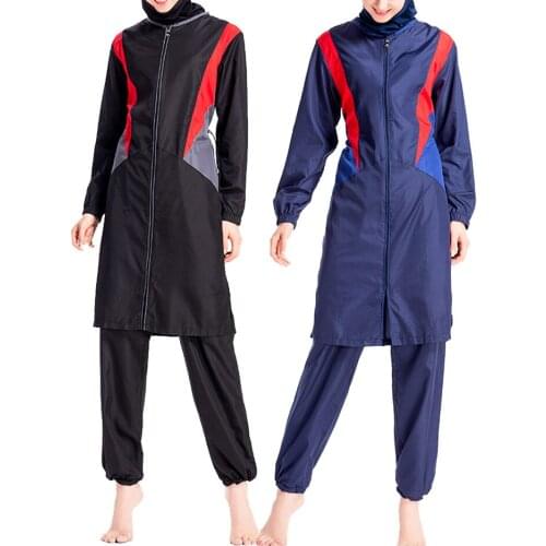 Islamic Women Muslim Swimwear 3 Piece Sets Burkini Hooded Hijab Swimsuit Modest Swim Surf Wear Sport Full Suit for Swimming 2021