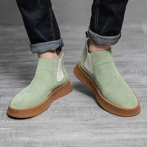 Cow Suede Leather Mens Boots Plus Velvet Warm Casual Shoes Slip-On Suede New Tide Shoes for Man Ankle Boots Chelsea Boots Men