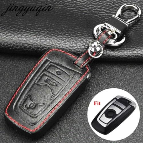 Jingyuqin Leather Remote Car Key Case For BMW 1 3 5 6 7 Series X3 X4 Key Fob Case 3 Buttons Smart Key Fob Cover