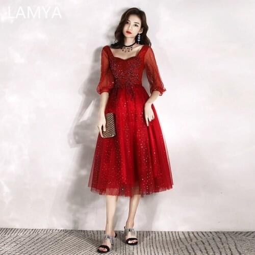 LAMYA Beads Sweetheart Prom Dresses Vintage Half Sleeve Formal Dress Short A Line Plus Size Long Party Gowns For Women