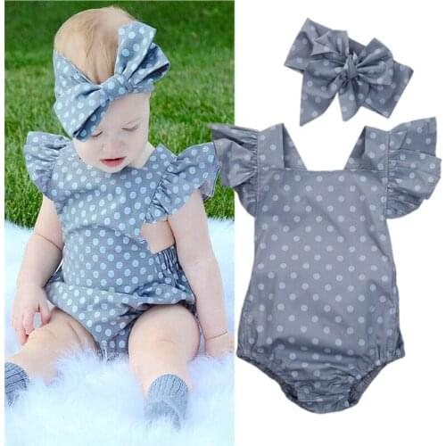 Summer 2019 Newborn Baby Girls Infant Clothes Polka Dot Backless Romper Jumpsuit Bowknot Headband Sunsuit Set Baby Clothing