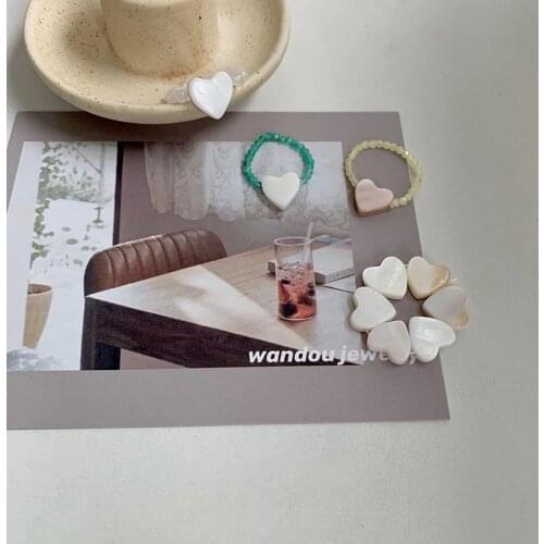 Hot Sale Cute Elastic Beads Shell Heart Rings For Women Girls Elegant Trendy Cute Mid Finger Knuckle Rings Fashion Jewelry Gifts