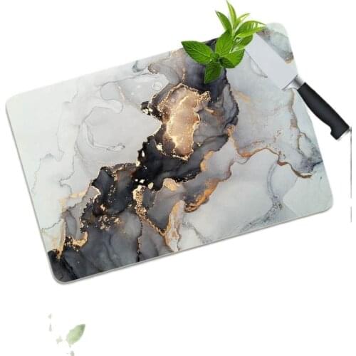 Marble Looking Glass Cutting Board Black Pattern Gold Printed Turkish Kitchen Tools 30 X40 Size Antibacterial Heat Resistant