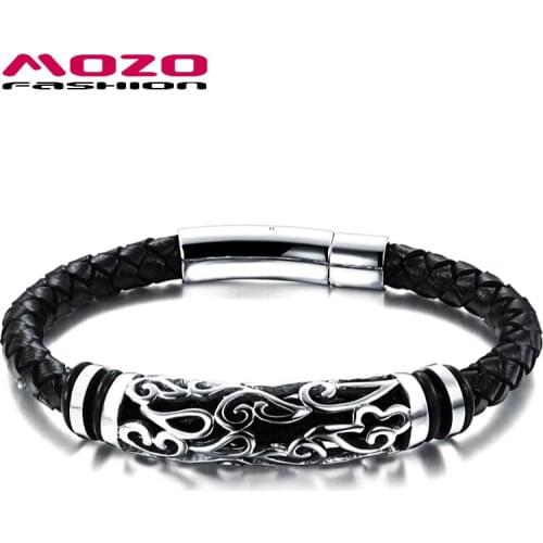 Fashion Bangles Hot Brand Jewelry Men Leather Bracelets Male Vintage Stainless Steel Exquisite Snaps