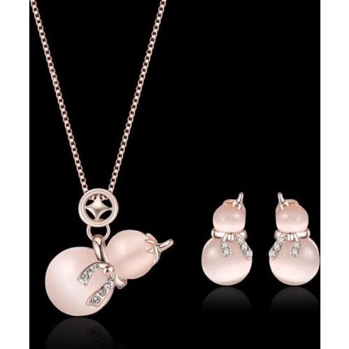 Set of Natural Opal Hand-carved Gourd Pendant Fashion Boutique Jewelry Men and Women Necklace Earrings Two-piece Set