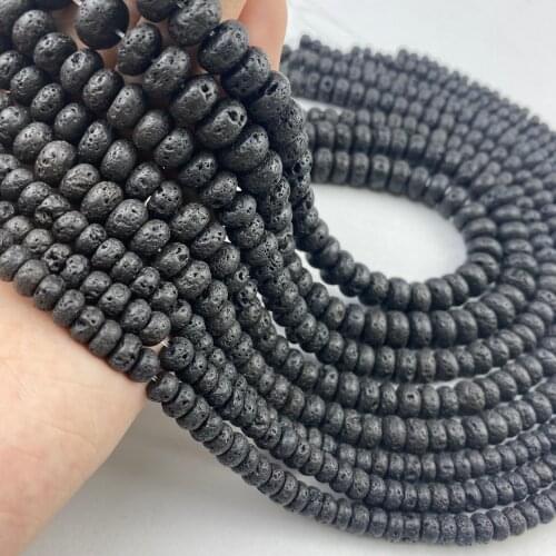 Natural Lava Stone 6/8/10MM Black Volcanics DIY Flat Round Loose Beads For Jewelry Necklace Bracelets Making Accessories