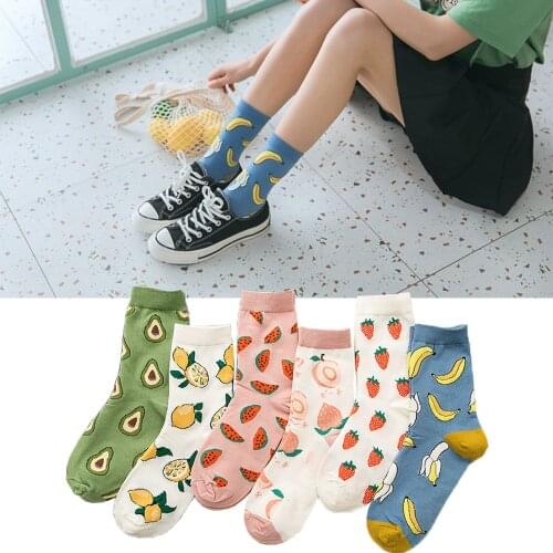 New Design Kawaii cartoon fruit cotton Socks women watermelon lemon strawberry banana avocado Korean Funny fashion street socks
