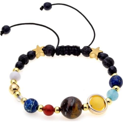 New Fashion Solar System Universe Galaxy Eight Planets Bracelet Natural Stone Beads Adjustable Bracelet